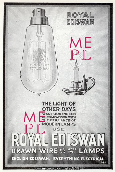 : Advert for Royal Ediswan - light bulbs 1919 : Advert for Royal Ediswan - light bulbs 1919