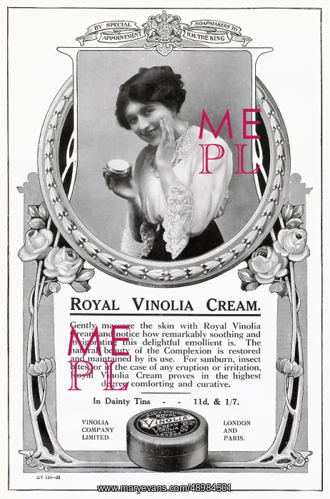 : Advert for Royal Vinolia - cream 1913 : Advert for Royal Vinolia - cream 1913