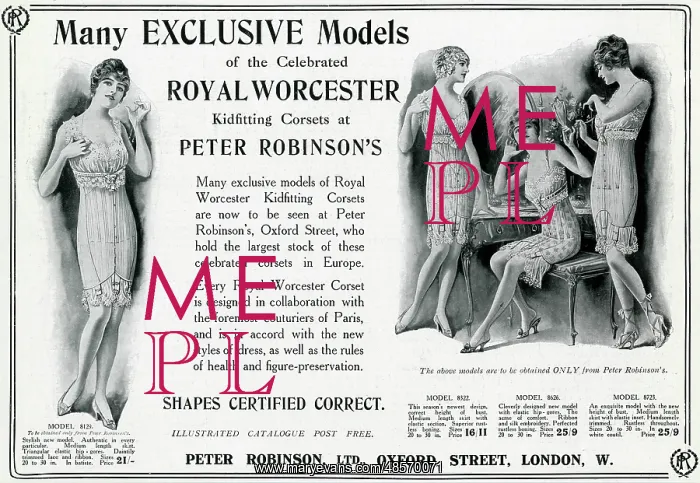 : Advert for Royal Worcester Kidfitting corsets 1915 : Advert for Royal Worcester Kidfitting corsets 1915