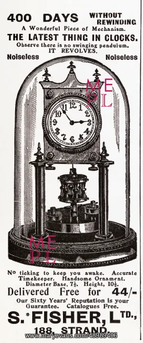 : Advert for S. Fisher Ltd - mantel clock 1909 : Advert for S. Fisher Ltd - mantel clock 1909