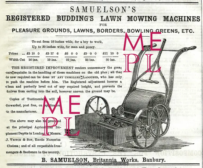 : Advert, Samuelson's lawn mowing machines : Advert, Samuelson's lawn mowing machines