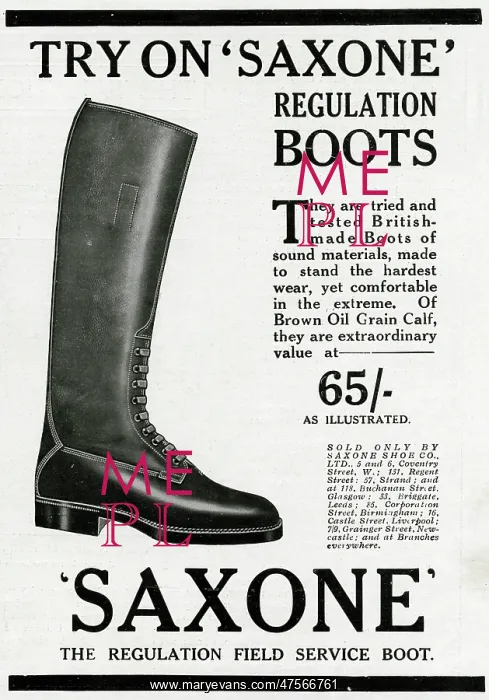 : Advert for Saxone service boot 1916 : Advert for Saxone service boot 1916