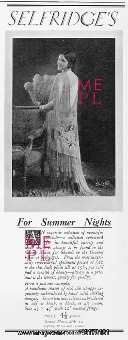 : Advert for shawls from Selfridge's, London, 1926 : Advert for shawls from Selfridge's, London, 1926