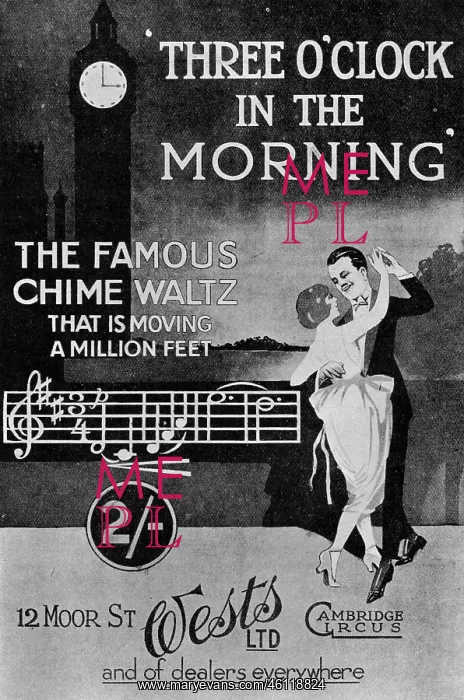 : Advert for sheet music for Three O'Clock in the Morning : Advert for sheet music for Three O'Clock in the Morning