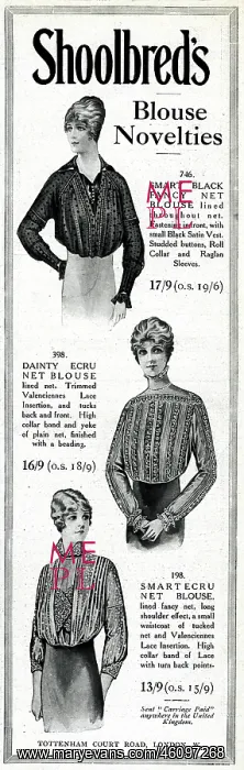 : Advert for Shoolbred's blouses 1914 : Advert for Shoolbred's blouses 1914