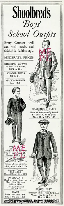 : Advert for Shoolbred's boys school uniforms 1915 : Advert for Shoolbred's boys school uniforms 1915