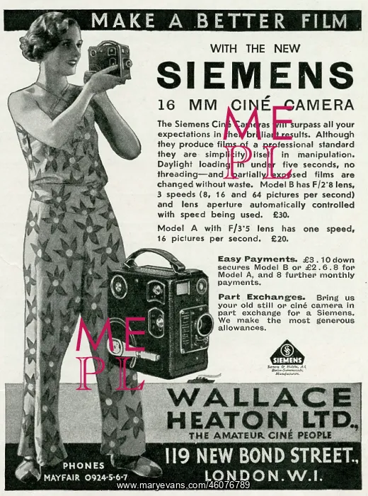 : Advert for Siemens Cine Cameras 1933 : Advert for Siemens Cine Cameras 1933