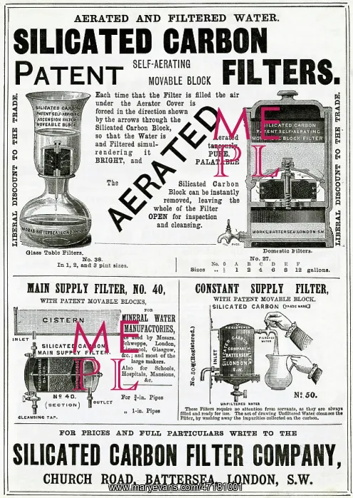 : Advert for Silicated Carbon Filter Company 1888 : Advert for Silicated Carbon Filter Company 1888