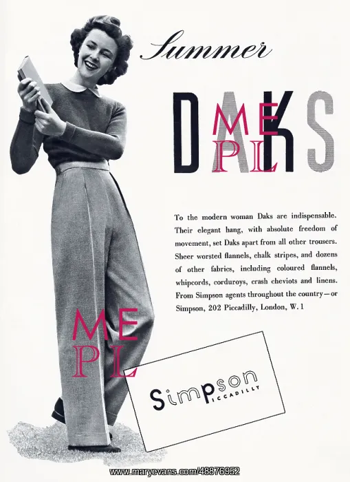 : Advert for Simpson Piccacilly - Daks Summer trousers 1940 : Advert for Simpson Piccacilly - Daks Summer trousers 1940