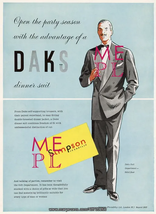 : Advert for Simpson Piccacilly - men's dinner suit 1951 : Advert for Simpson Piccacilly - men's dinner suit 1951