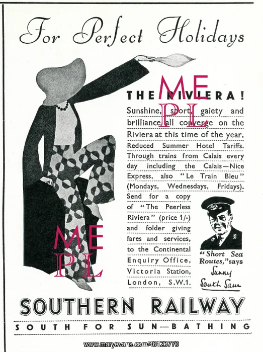 : Advertisement for Southern Railway - South for Sunbathing : Advertisement for Southern Railway - South for Sunbathing