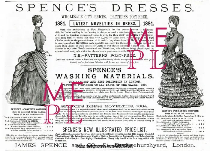 : Advert for Spence's Dresses 1884 : Advert for Spence's Dresses 1884