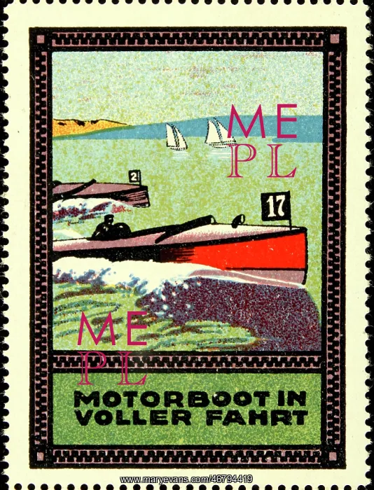 : Advertising stamp Motor boat at full speed : Advertising stamp Motor boat at full speed