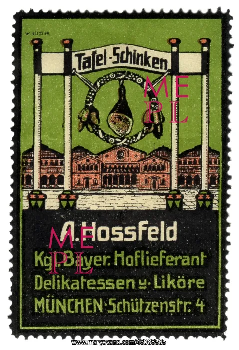 : advertising, stamps, A. Hossfeld, table ham : advertising, stamps, A. Hossfeld, table ham