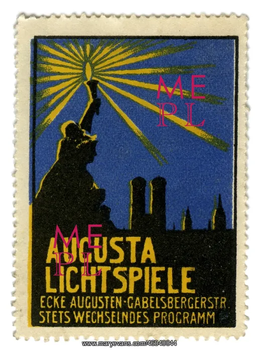 : advertising, stamps, Augusta Lichtspiele, Germany : advertising, stamps, Augusta Lichtspiele, Germany