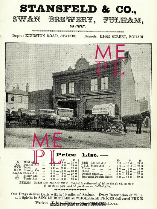 : Advert, Stansfeld & Co, Swan Brewery, Fulham, SW London : Advert, Stansfeld & Co, Swan Brewery, Fulham, SW London