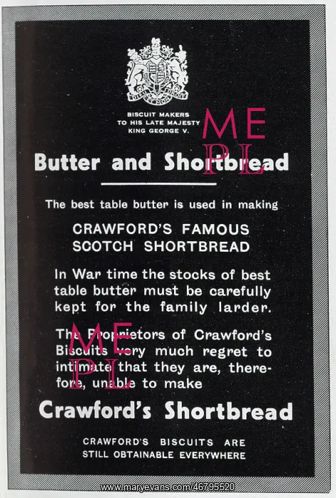 : Advert statement, butter rationing, Crawford's Shortbread : Advert statement, butter rationing, Crawford's Shortbread