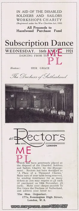 : Advert for a subscription dances at Rector's Nightclub, Lond : Advert for a subscription dances at Rector's Nightclub, Lond