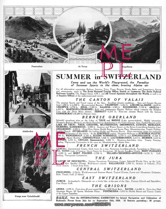  : Advert for summer in Switzerland, 1926