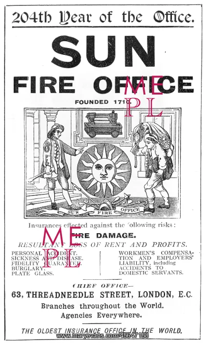 : Advertisement for Sun Fire Insurance : Advertisement for Sun Fire Insurance