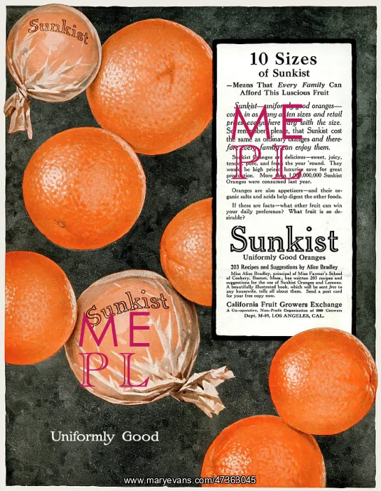 : Advert for Sunkist oranges 1917 : Advert for Sunkist oranges 1917