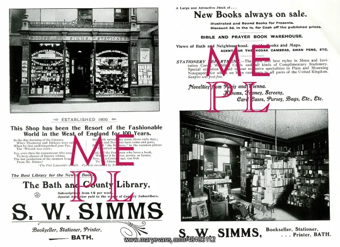 : Advert for S.W. Simms, Booksellers and Stationers, Bath : Advert for S.W. Simms, Booksellers and Stationers, Bath