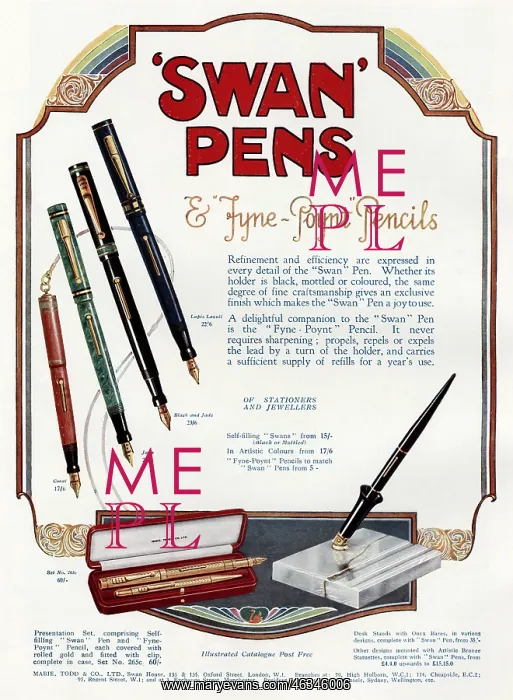 : Advert for Swan pens 1929 : Advert for Swan pens 1929