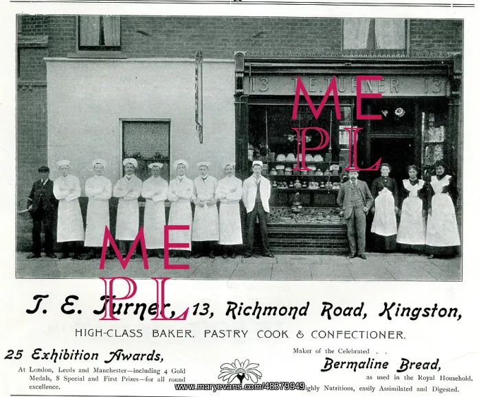 : Advert, T E Turner, Bakery, Kingston-on-Thames, Surrey : Advert, T E Turner, Bakery, Kingston-on-Thames, Surrey