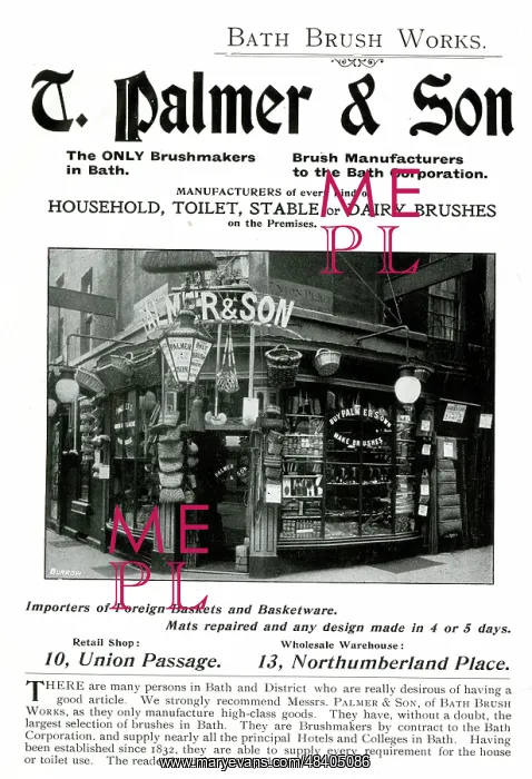 : Advert for T. Palmer & Son, Brushmakers, Bath : Advert for T. Palmer & Son, Brushmakers, Bath