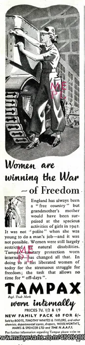 : Advert for Tampax, Women are winning the War of Freedom : Advert for Tampax, Women are winning the War of Freedom