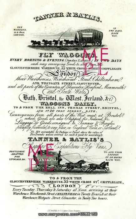 : Advert for Tanner & Baylis Fly Waggons : Advert for Tanner & Baylis Fly Waggons