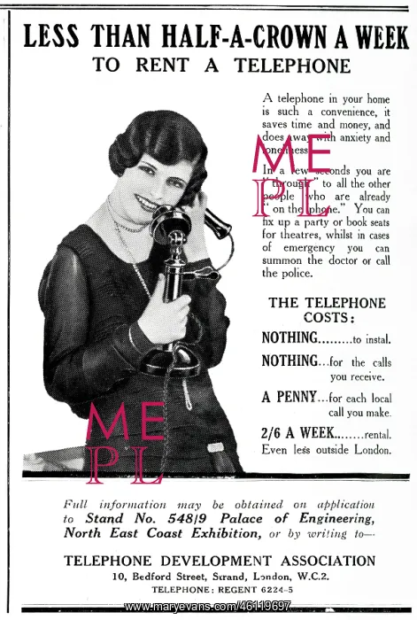 : Advert for Telephone Development Association 1929 : Advert for Telephone Development Association 1929