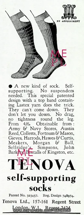 : Advert for Tenova men's self-supporting socks 1937 : Advert for Tenova men's self-supporting socks 1937