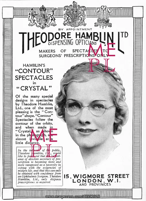 : Advert Theodore Hamblin, invisible glasses 1935 : Advert Theodore Hamblin, invisible glasses 1935