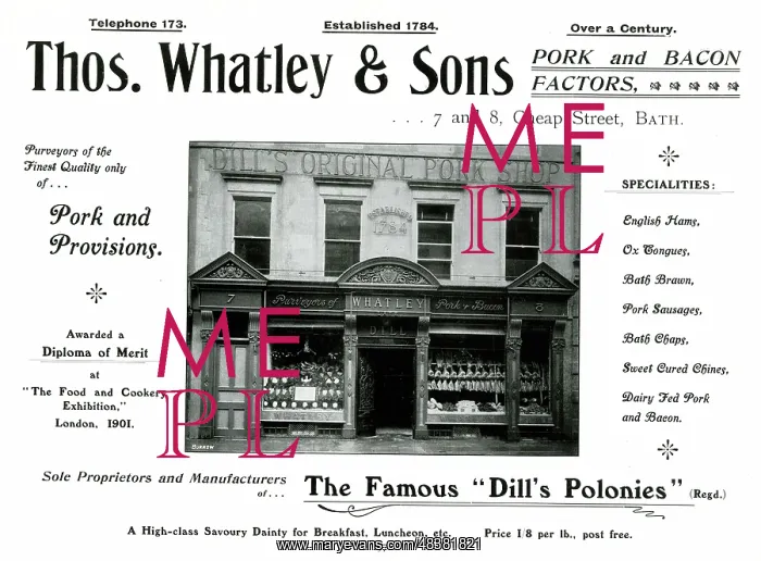: Advert for Thomas Whatley & Sons, Cheap Street, Bath : Advert for Thomas Whatley & Sons, Cheap Street, Bath
