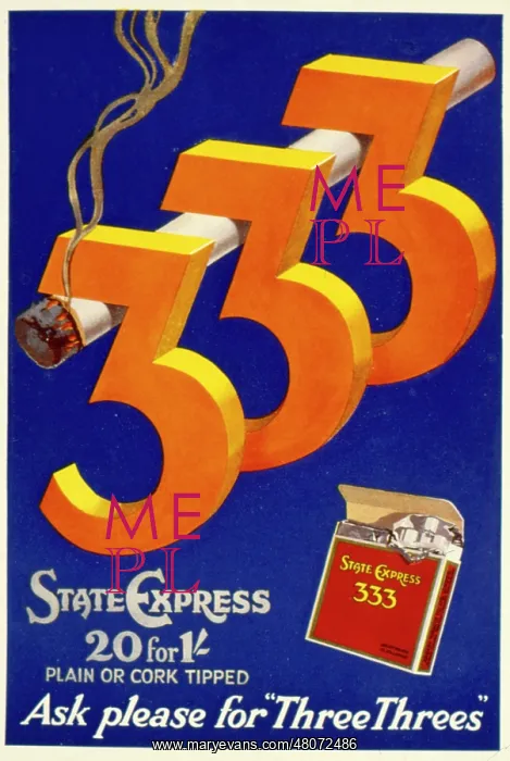 : Advertisement for Three Threes cigarettes : Advertisement for Three Threes cigarettes