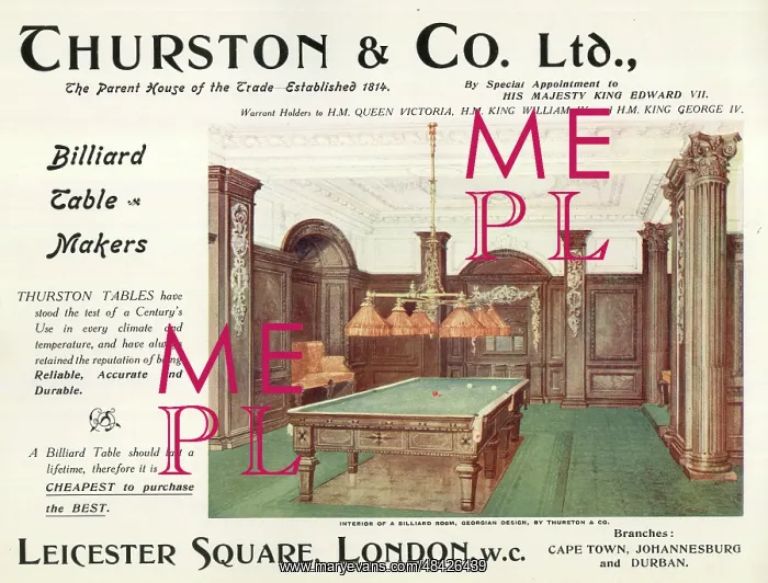 : Advert, Thurston & Co Ltd, Billiard Table Makers, London : Advert, Thurston & Co Ltd, Billiard Table Makers, London
