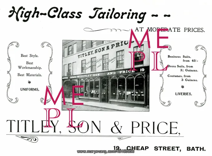 : Advert for Titley, Son & Price, Tailors, Bath : Advert for Titley, Son & Price, Tailors, Bath