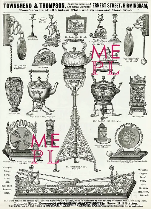 : Advert for Townshend - Thompson, household brassware 1888 : Advert for Townshend - Thompson, household brassware 1888