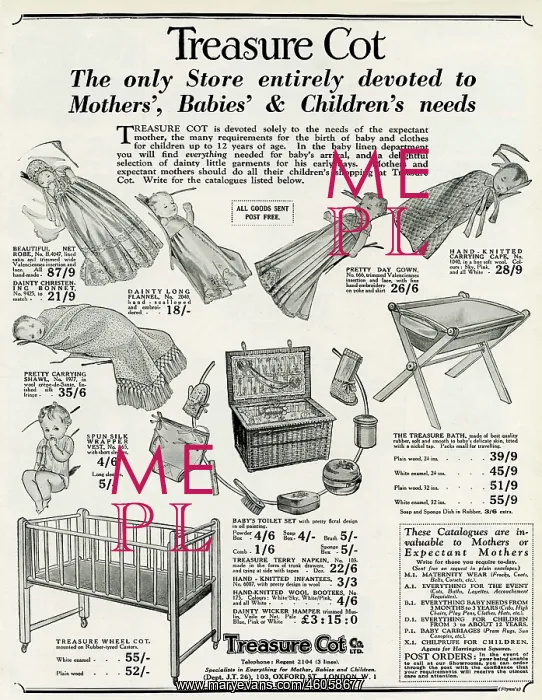 : Advert for Treasure Cot baby specialises 1930 : Advert for Treasure Cot baby specialises 1930
