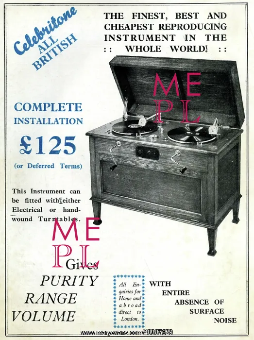 : Advert, Twin Deck Celebritone Gramophone : Advert, Twin Deck Celebritone Gramophone