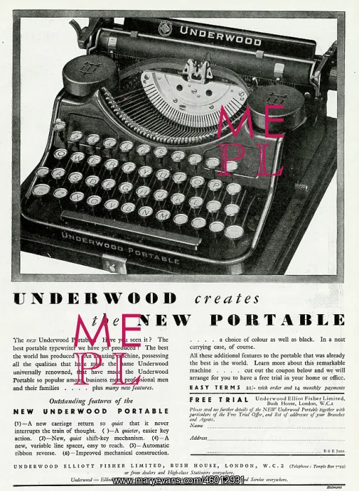 : Advert for Underwood portable typewriters 1931 : Advert for Underwood portable typewriters 1931