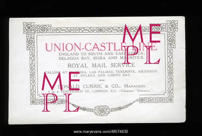 : Advertisement, Union Castle Line : Advertisement, Union Castle Line