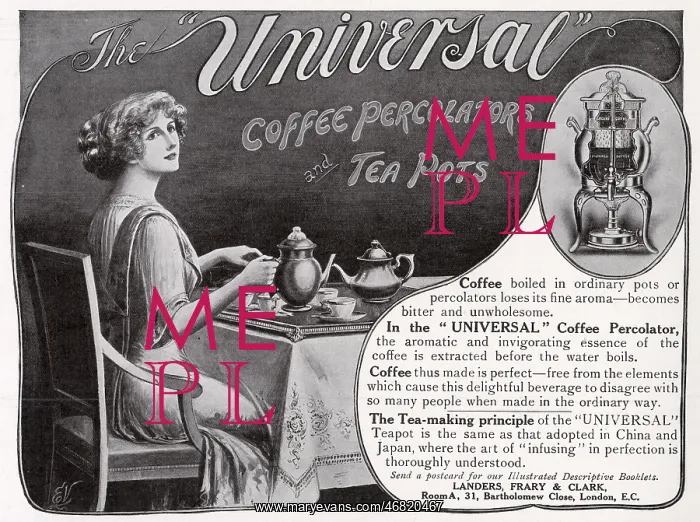 : Advert for Universal - Coffee percolator and Tea Pots 1912 : Advert for Universal - Coffee percolator and Tea Pots 1912