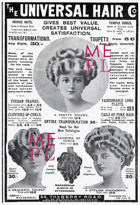 : Advert for Universal hair extensions 1910 : Advert for Universal hair extensions 1910