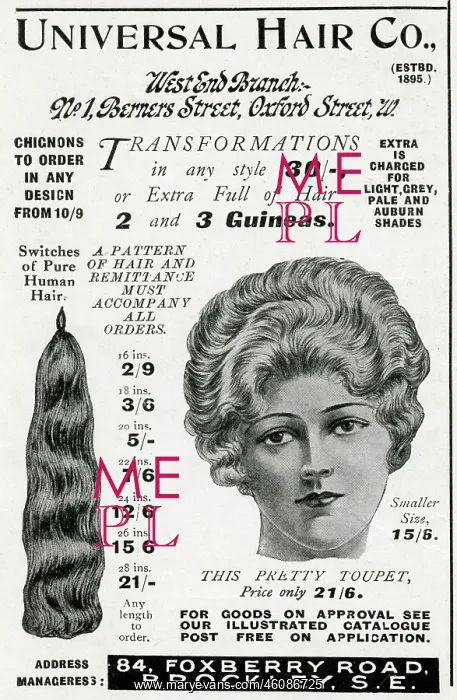 : Advert for Universal hair extensions 1915 : Advert for Universal hair extensions 1915