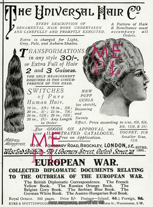 : Advert for Universal hair extensions 1916 : Advert for Universal hair extensions 1916