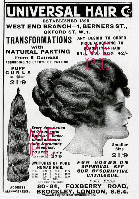 : Advert for Universal hair extensions 1920 : Advert for Universal hair extensions 1920