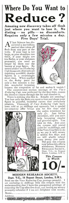 : Advert for the Vaco Reducing Cup 1924 : Advert for the Vaco Reducing Cup 1924