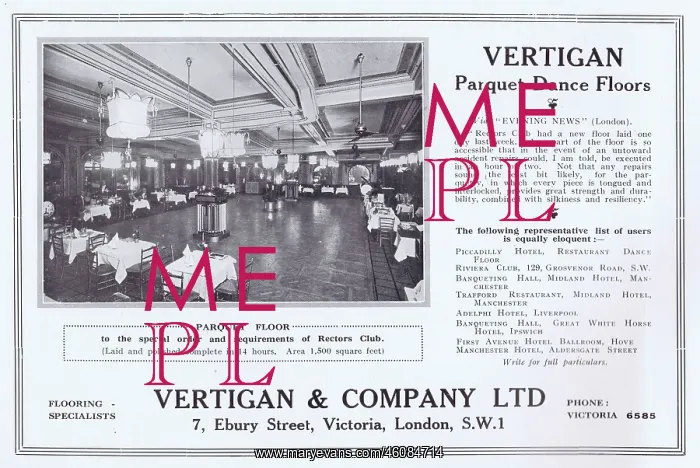 : Ad for Vertigan Pacquet Dance Floors, showing floor of Recto : Ad for Vertigan Pacquet Dance Floors, showing floor of Recto